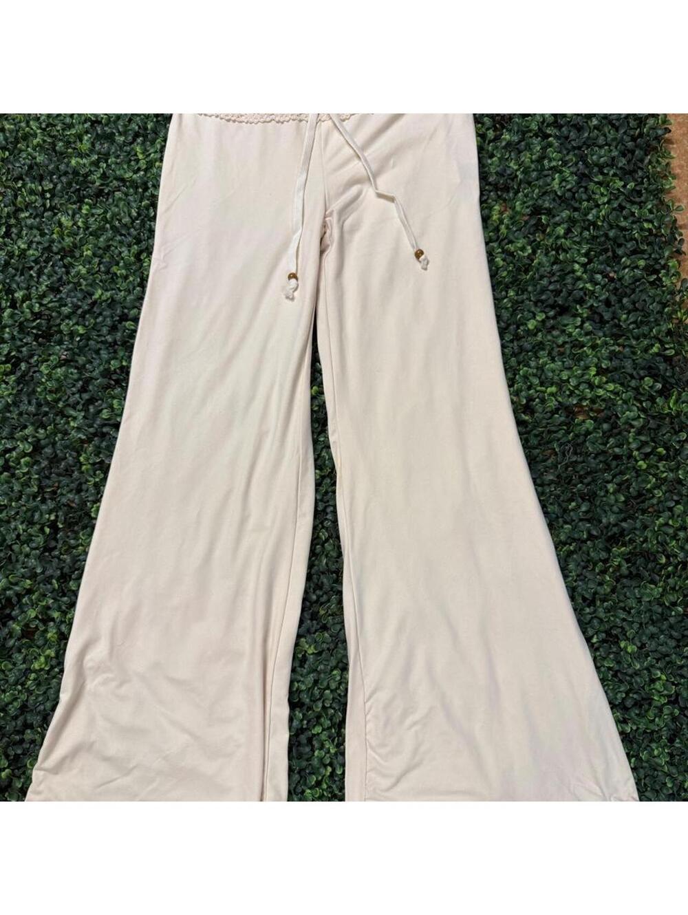 🤍 SHEIN Cream Lace Waist Wide Leg Pants – Size Small